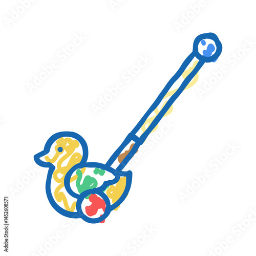 duck stick push toy icon doodle illustration