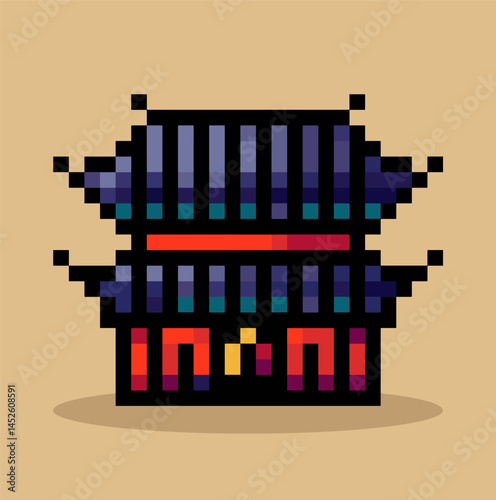 Ancient Korean palace pixel art, vector