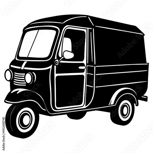 Explore black and white auto rickshaw vector image for transportation design and travel illustration needs isolated on transparent background