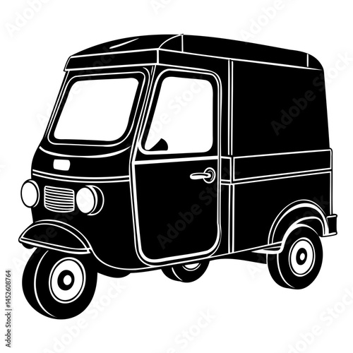 Black and white delivery tuk tuk vector illustration auto rickshaw transport design for commercial use isolated on transparent background