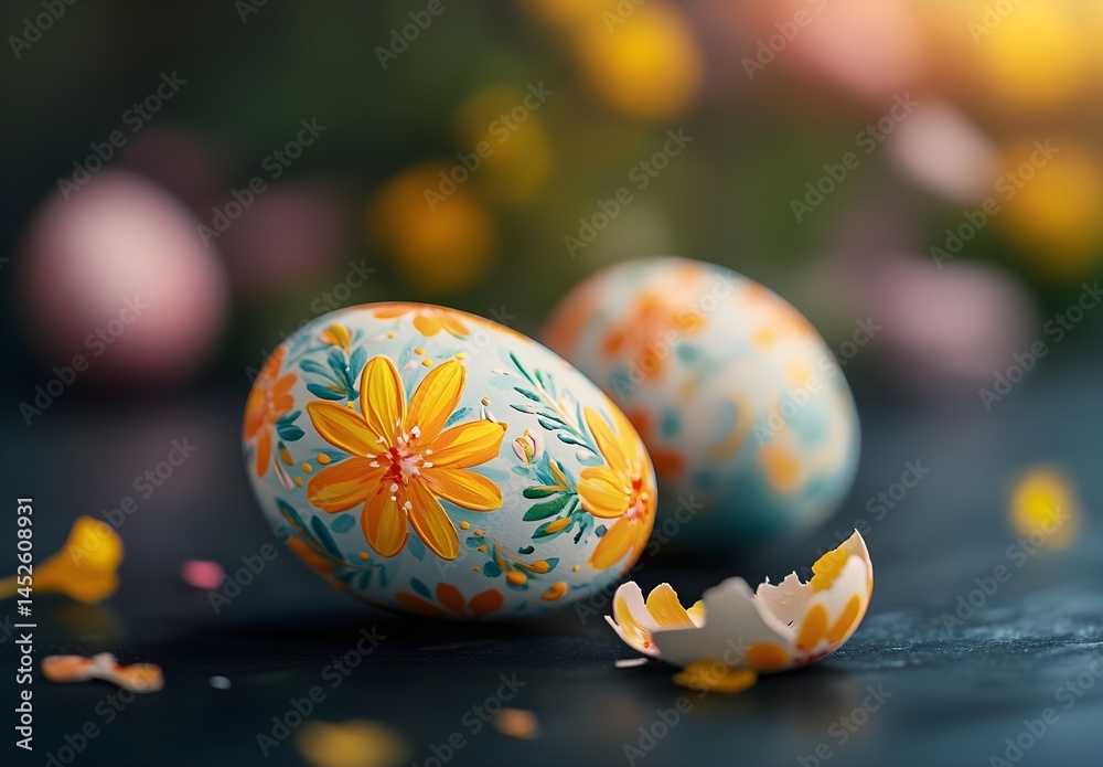 Obraz premium Painted Easter Eggs with Floral Design