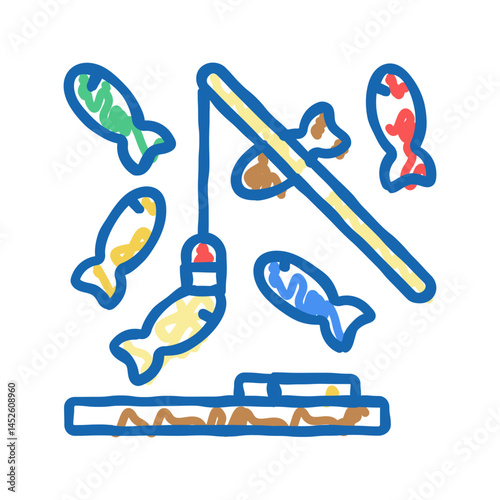fishing magnetic game icon doodle illustration