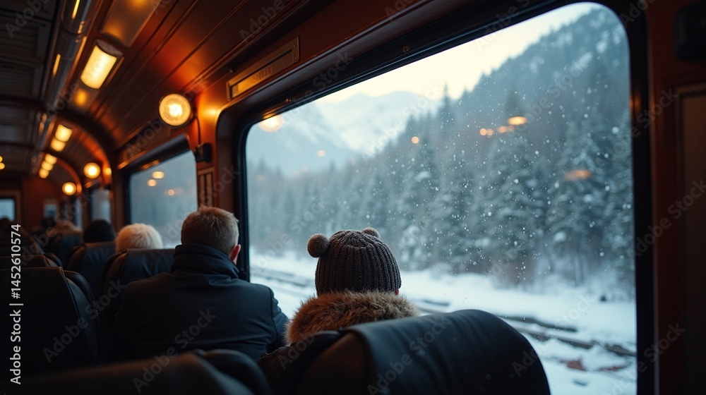 Fototapeta premium Snowy Mountain Train Voyage