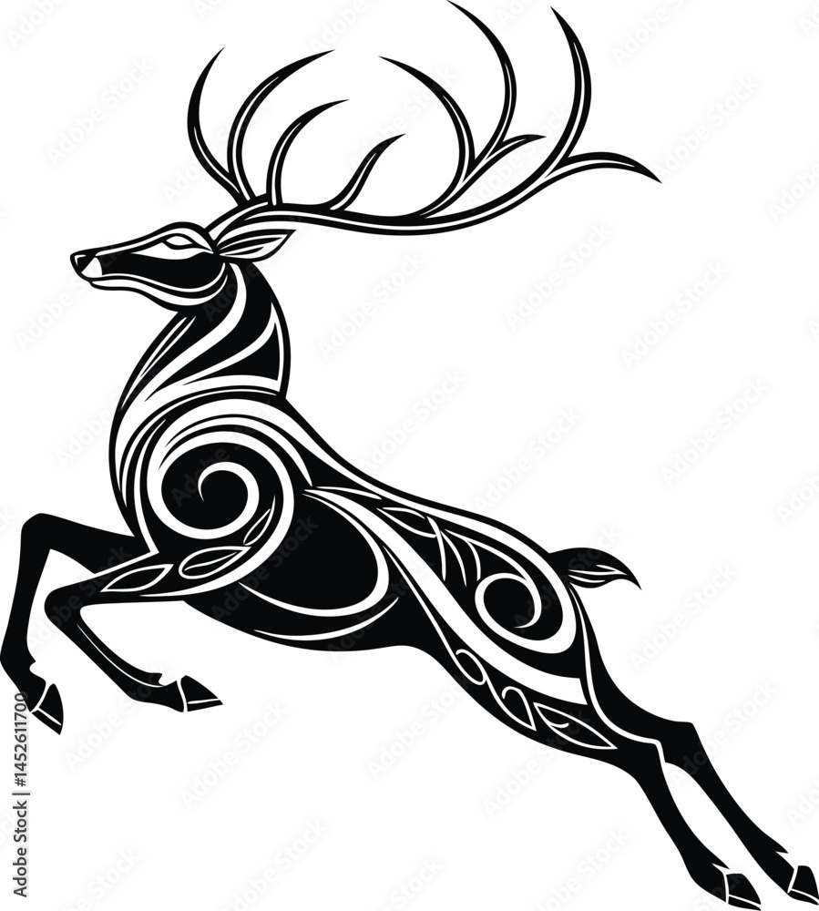 Obraz premium graphic, silhouette, wildlife, antler, drawing, head, horn, logotype, male, reindeer