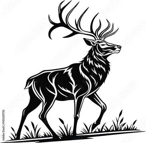 graphic, silhouette, wildlife, antler, drawing, head, horn, logotype, male, reindeer