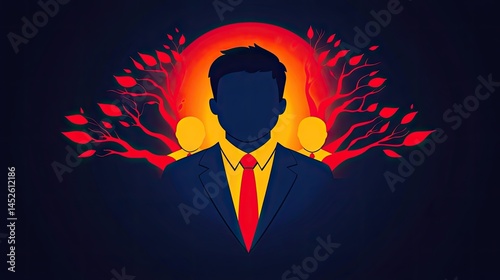 Silhouette of a businessman, surrounded by glowing trees, symbolizing growth and leadership