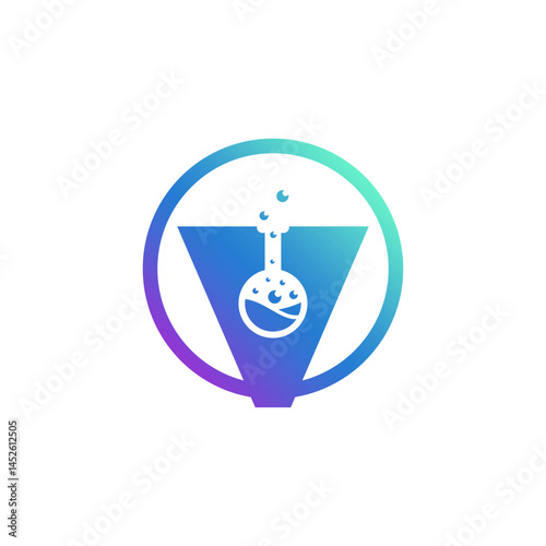 Modern Gradient Purple to Teal Erlenmeyer Flask in Abstract V Circle Logo
