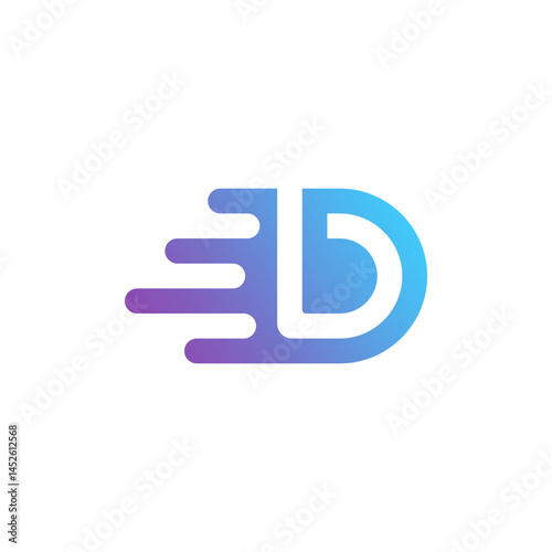 Modern Gradient Purple to Blue Letter D Logo with Speed Effect