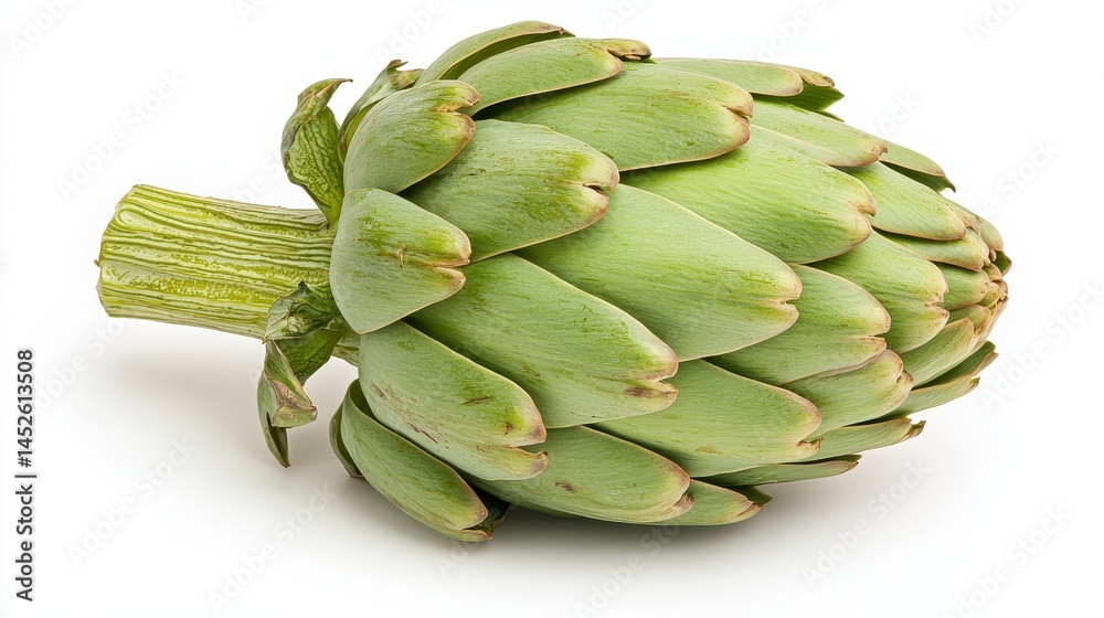 Obraz premium Single Green Artichoke on White Background