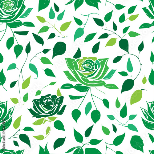 Lush botanical garden seamless pattern with verdant roses and foliage accents