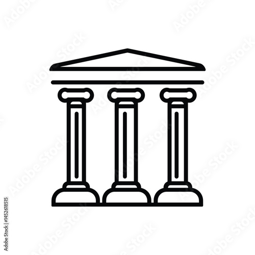 Ancient Outline Architecture with Three Columns and Triangular Pediment Design