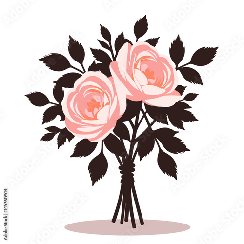 Two roses bouquet, minimalist style, peach and brown colors, for wedding invitations