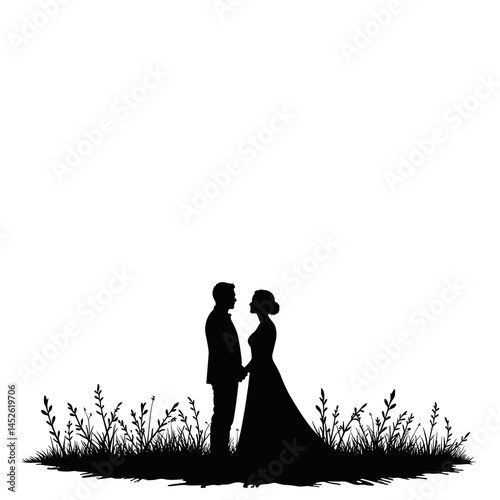 Couple silhouette, wedding, romantic, field, for invitations