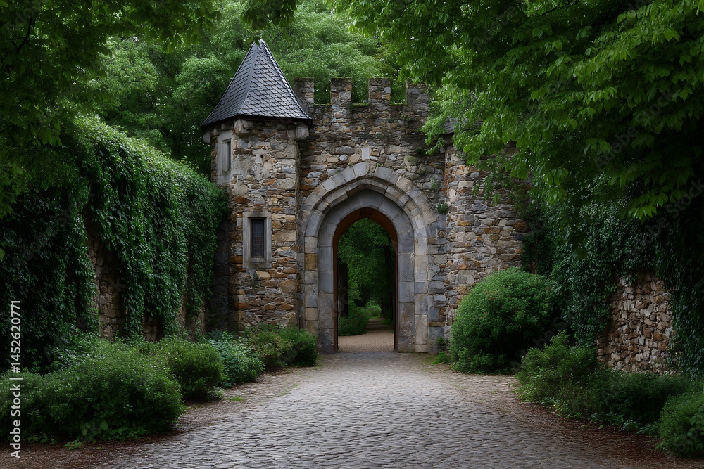 Obraz premium Stone Castle Gate in Forest