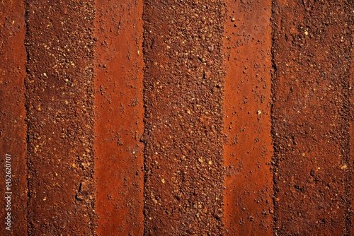 Textured, reddish-brown surface with parallel grooves.  Fine, granular material creates a distinct pattern