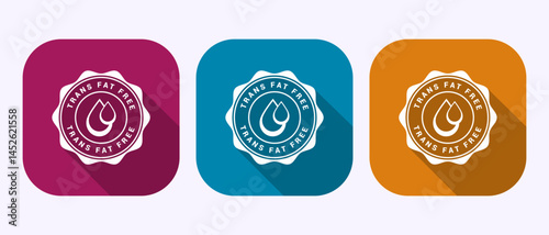 Trans fat free icon design illustration, Zero trans fat label badge sign in shadow button design