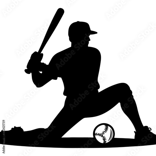 Baseball Player Swinging Bat Silhouette for Sports Design