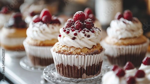 delicious strawberry cupcakes on white table ready to serve