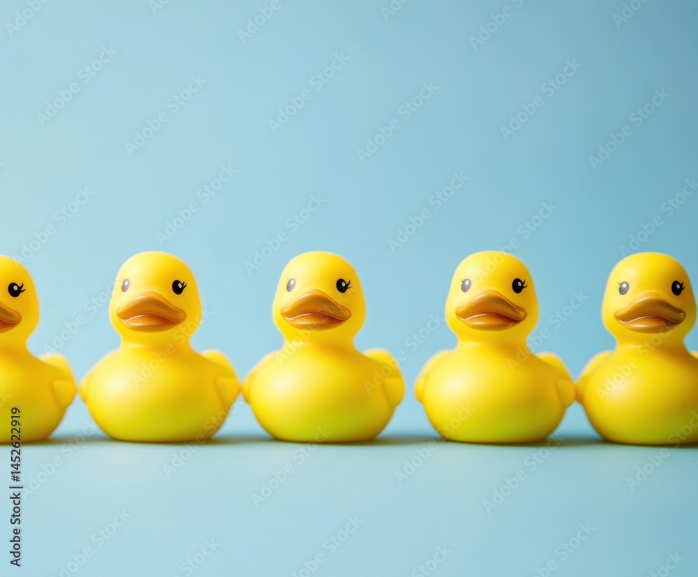 Yellow rubber ducks in a row, with space for copying Yellow rubber ducks in a row, with space for copying