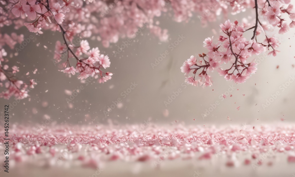 Obraz premium Delicate pink sakura petals drift gently on a soft-focus spring background , japanese, tranquil, picture