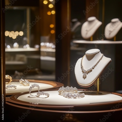 luxury diamond jewelry displayed in elegant showroom
