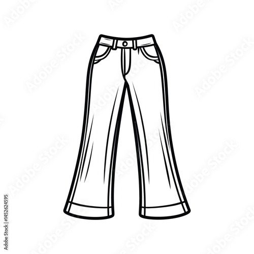 Cartoon Styled Wide Leg Jeans with Visible Pockets on Transparent Background