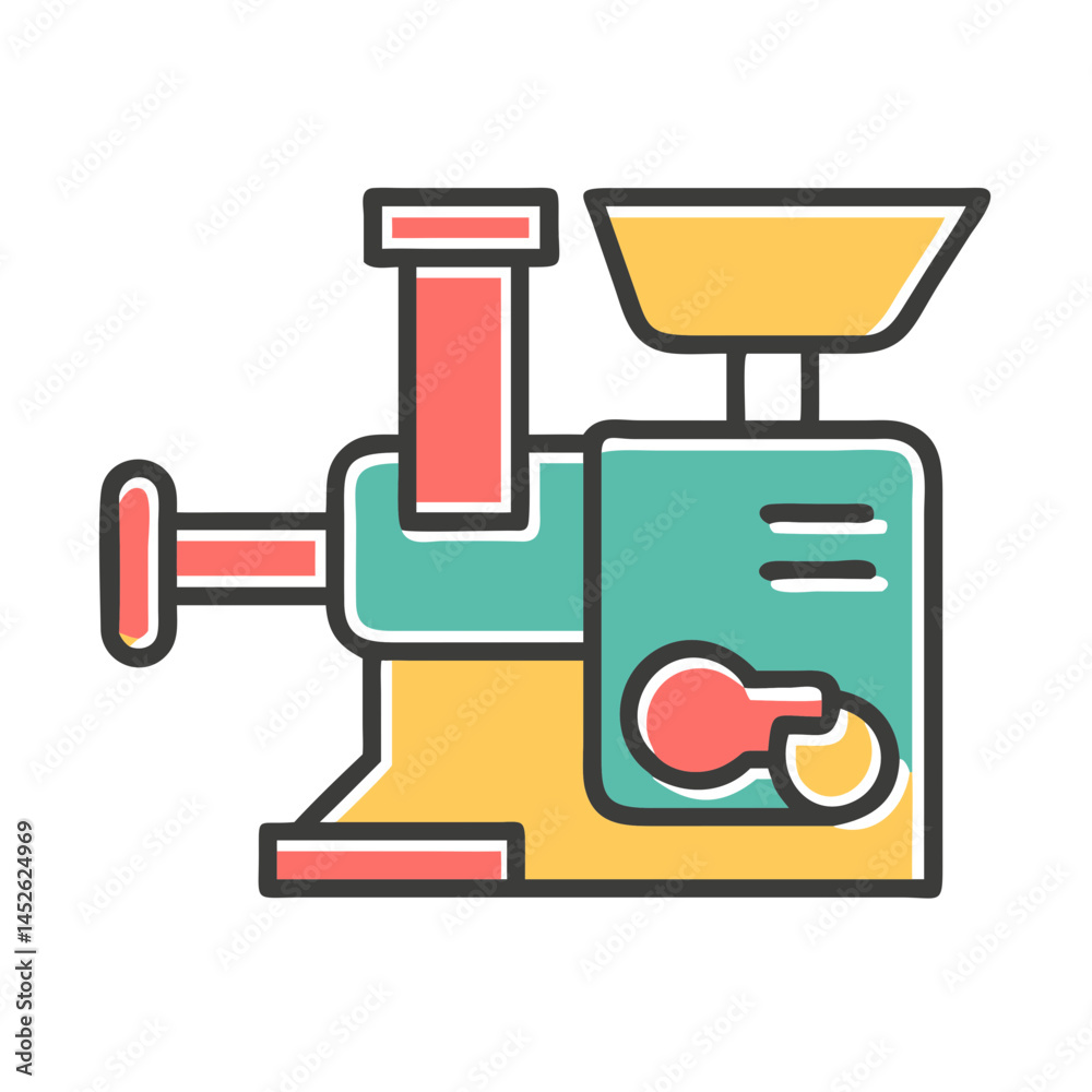 Fototapeta premium Vintage food grinder illustration in bright colors against white background 