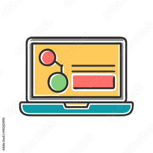 Laptop displaying colorful data visualization and graphs  