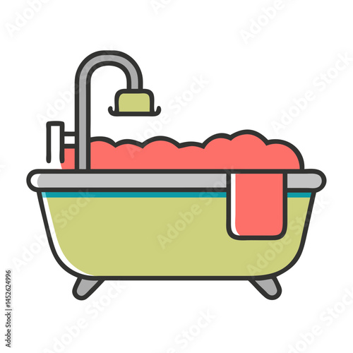 Bathtub with Bubbles and Towel in Relaxing Pastel Colors  