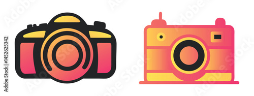 Two Colorful Camera Icons, Photography Symbols