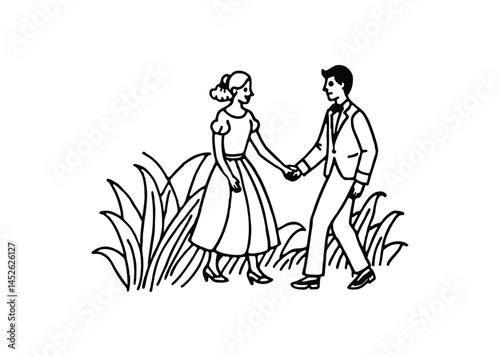 Silhouette of couple holding hands isolated on a white background