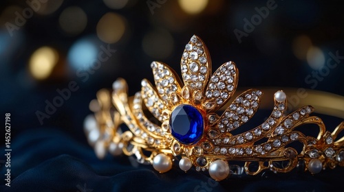 Obraz na płótnie A blue and gold tiara with a blue stone in the center w salonie