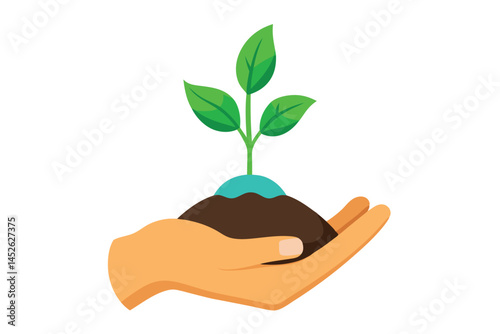 Sprout in hand. Young seedling in handbreadth. Vector illustration of plant new life symbol