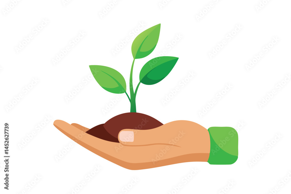 Sprout in hand. Young seedling in handbreadth. Vector illustration of plant new life symbol Sprout in hand. Young seedling in handbreadth. Vector illustration of plant new life symbol