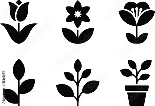 Minimalist Black Flower Plant Silhouette