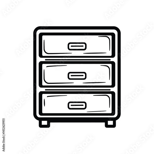 Drawer Unit Line Art with Three Drawers on Transparent Background