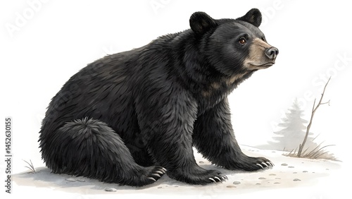 A cute black bear cub and a brown bear cub rest near a big brown bear on a wild, sunny rock