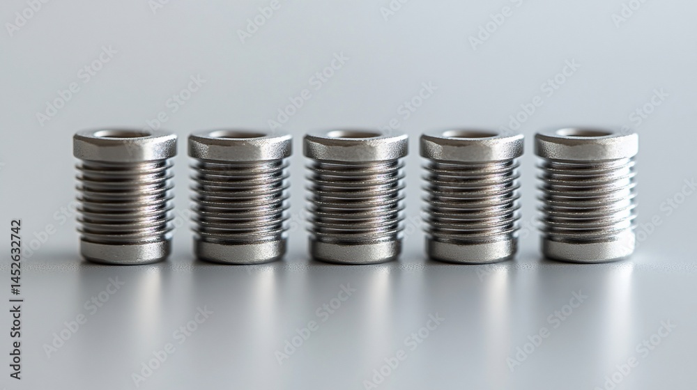 Grooved metal sleeves gleam under bright light