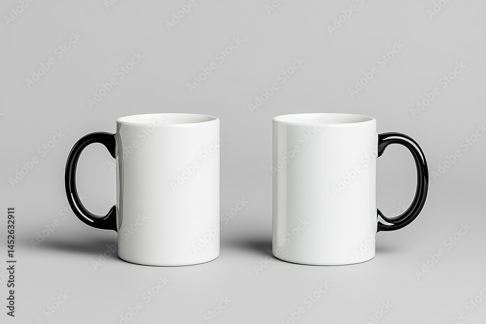 Black and White Coffee Mug Mockup Two Mugs Grey Background Close-Up Copy Space High Resolution Product Photography Black and White Coffee Mug Mockup Two Mugs Grey Background Close-Up Copy Space High Resolution Product Photography
