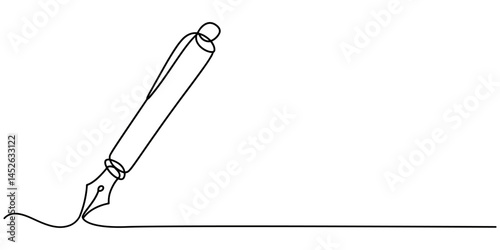 Continuous one line of fountain pen in silhouette on a white background. Linear stylized.Minimalist, Pen Signature Continuous Line Icon. Continuous one line drawing writing pen isolated minimalist.