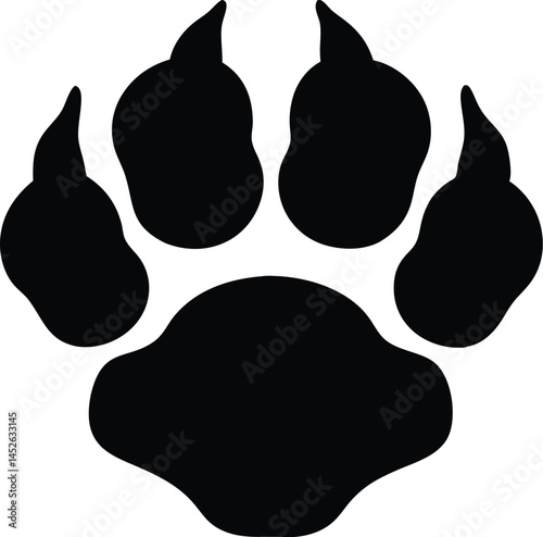Paw footprint icon, Black panther paw print silhouette vector