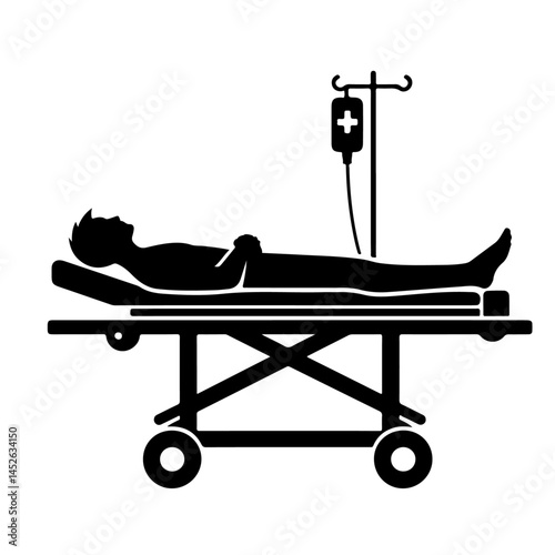 Patient on Stretcher with IV Silhouette for Medical Care Design