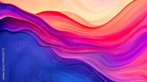 Radiant Video Of Abstract Fluid Colorful Wavy Shapes With Flowing Curves And Bright Textures, Offering A Gleaming And Innovative Visual Experience. High quality 4k footage