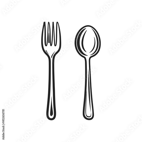 Fork and Spoon Icon, Outlined on a Transparent Background