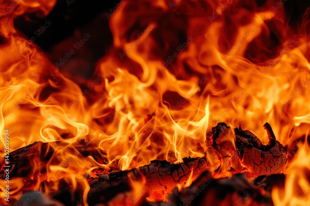 Intense flames lick charred wood, creating a fiery, hot scene with dynamic color shifts Intense flames lick charred wood, creating a fiery, hot scene with dynamic color shifts