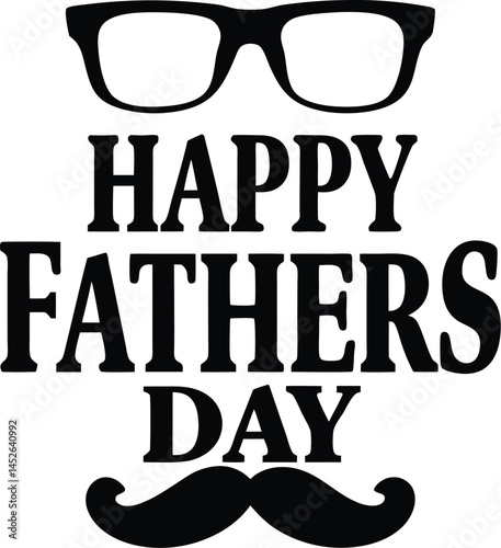happy fathers day lettering in the glasses with mustache vector silhouette