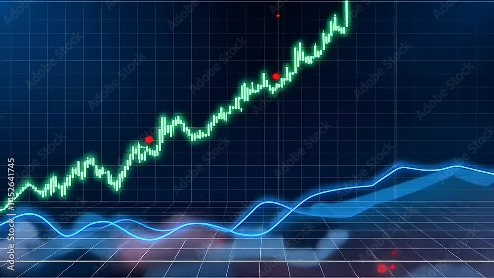 Digital stock market graph rising trend.