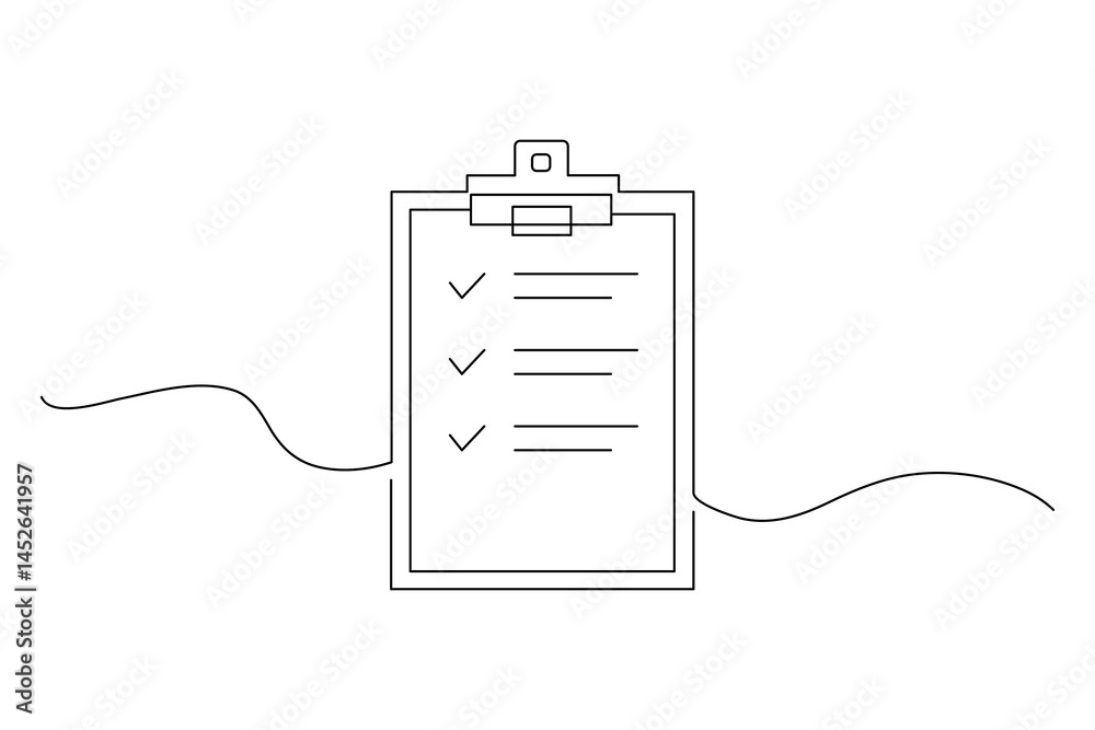 Obraz premium Clipboard with checklist continuous one line drawing and minimalist style