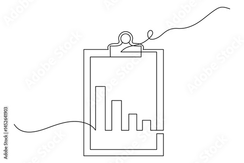 Clipboard with checklist continuous one line drawing and minimalist style