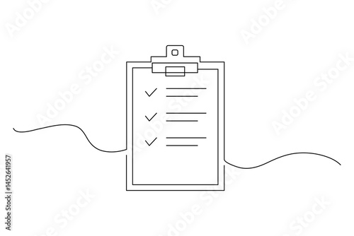 Clipboard with checklist continuous one line drawing and minimalist style